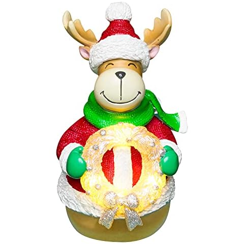 Romingo Deer Figurines Christmas Ornament LED Light with Timer and Home Decoration Cover