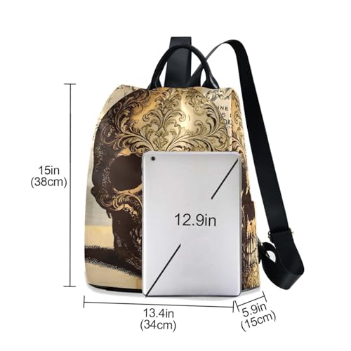 Image of ALAZA Skull Floral Tatto Halloween Backpack Purse for Women Anti Theft Fashion Back Pack Shoulder Bag