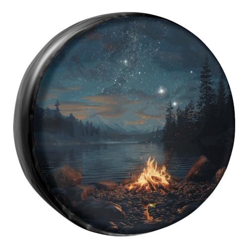 Foruidea Happy Place Campfire Spare Tire Cover PU Leather Wheel Tire Cover Fit Trailer, RV, SUV and Many Vehicle 14inch
