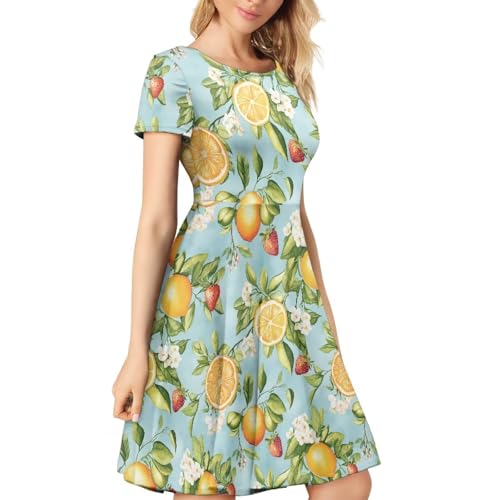 Image of HUGS IDEA Womens Puffy Swing Midi Dress Round Neck Short Sleeve Party A-Line Dresses