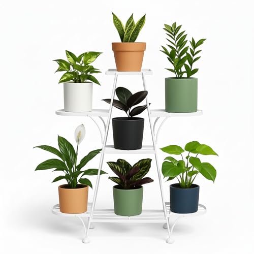 Image of MetalTouch Multi-Tier Metal Plant Stand, 7 Shelves, Indoor Decorative Display Rack (White)