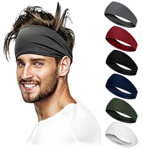 Workout Headbands for Men, 6 Pack Mens Running Headband Stretchy Sweatband Sports Headband
