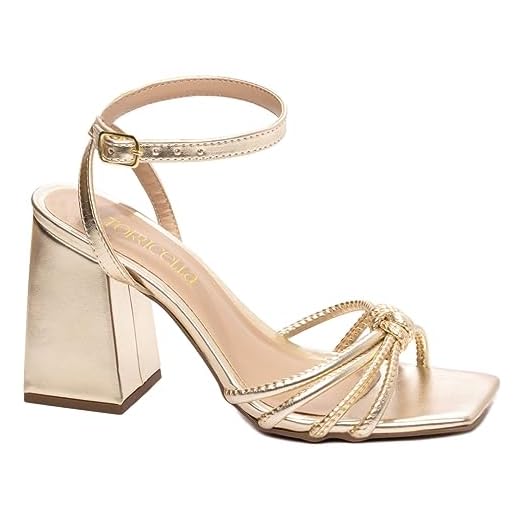 Sandália Salto Grosso Feminina Metal Ouro Light Torricella Cor:Amarelo;Tamanho:34