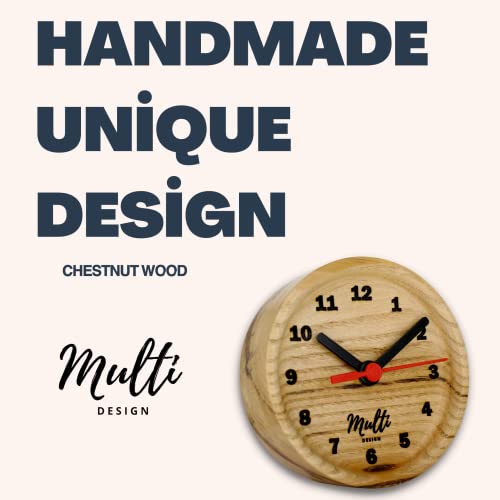 Multi Design Wooden Analog Desktop Clock - Decorative Chestnut Wood Clock - Easy To Read Silent Clock - No-Tick Design – 4.5 In. #TOP5