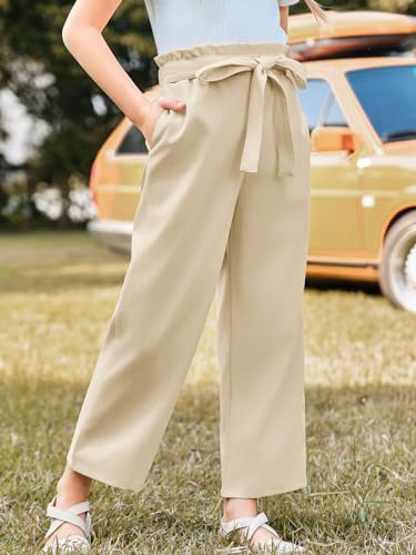 Image of Haloumoning Girls Wide Leg Pants High Elastic Smocked Waist Casual Flowy Cute Long Trousers