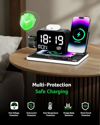 Image of Acer Gadget 7-in-1 Wireless Charging Station Charger Stand for Multiple Devices for Apple - iPhone 17 16 15 14 13 12 Pro Max Apple Watch Airpods, Wireless iPhone Charger Station with Bluetooth TimeSyn