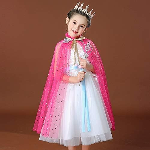Image of Princess Cape for Girls - Colorful Sequin Cloak with Crown and Wand for Birthday, Halloween, Fancy Dress & Carnival