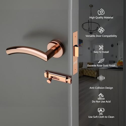 Image of LAPO Privacy Lock Set for Bathroom | 45x45mm Lock Body | Brass Latch | Suitable for 30-50mm Door | Non-Keyed Operation | Rose Gold Finish | Dual Side Support | Quick Fitting | 3 Year Warranty | CMH-5T