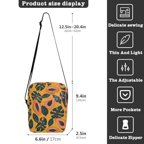 KLL Tropical Papaya Design Orange Dark Green mens messenger bag crossbody Vegan Leather Crossbody Small Bag For Women Shopping Shoulder Handbag For Travel3