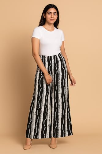 Image of PI World Printed Striped Western Mid Rise Palazzo /Trouser /Pant for Women /Girls Combo 2 (Waist 28 Inches to 36 Inches)