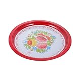 Beavorty Bandeja Redonda Vintage de 40 Cm en Color Rojo Patrón Retro para Frutas y Verduras, Plato Multifunción Hogar, Adecuado para Reuniones Familiares y Eventos Obsequios