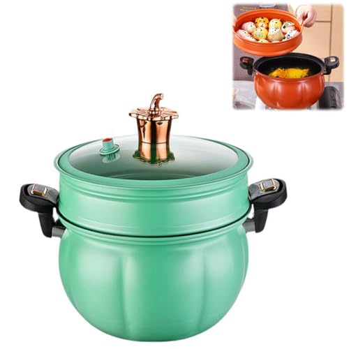 Olla a presión micro de calabaza de 8 L, olla a presión con tapa transparente, utensilios de cocina a presión, asas resistentes a la estufa para guisos, sopa, carne y frijoles (verde con vapor)