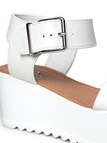 J. Adams Surf Platform Buckle Sandals For Women With Ankle Strap - Bone Vegan Leather - 9 #TOP5