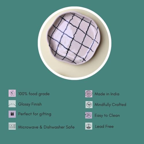 Image of WEAVING HOMES Luxurious Premium Ceramic Zig Zag Checks Handmade Dessert Plate (Set of 1)
