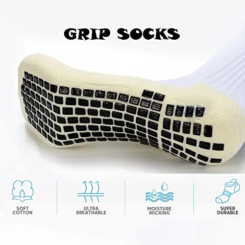 Spreezing Men's Grip Socks Soccer Anti Slip Athletic Socks For Men Non Skid Football Basketball Socks With Grip Pads, 4Pairs, 2Black+2White #TOP2