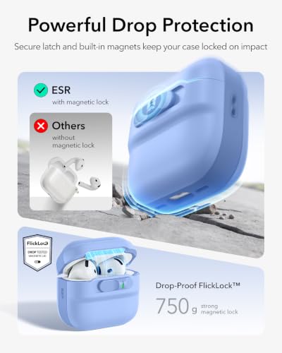 Image of ESR for AirPods 4 Case, Compatible with AirPods 4 Generation Case (2024)(USB-C), MagSafe Compatible, Magnetic Lid Lock, Drop-Proof Protection Cover with Lanyard, Pulse Series, Light Blue