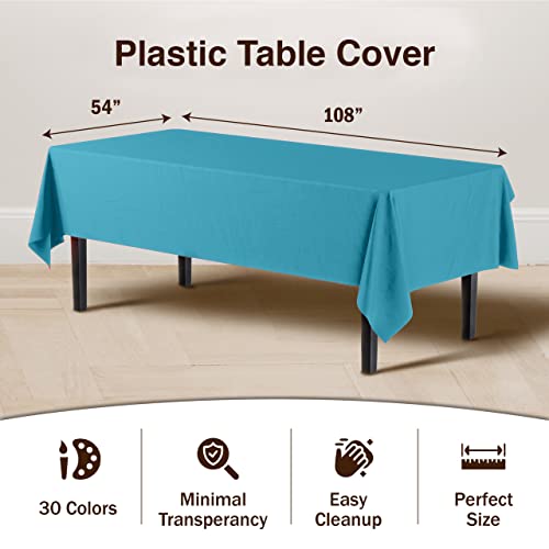 Party Solids 6-Pack Premium Plastic Tablecloth 54in. x 108in. Rectangle Plastic Table Cover - Turquoise
