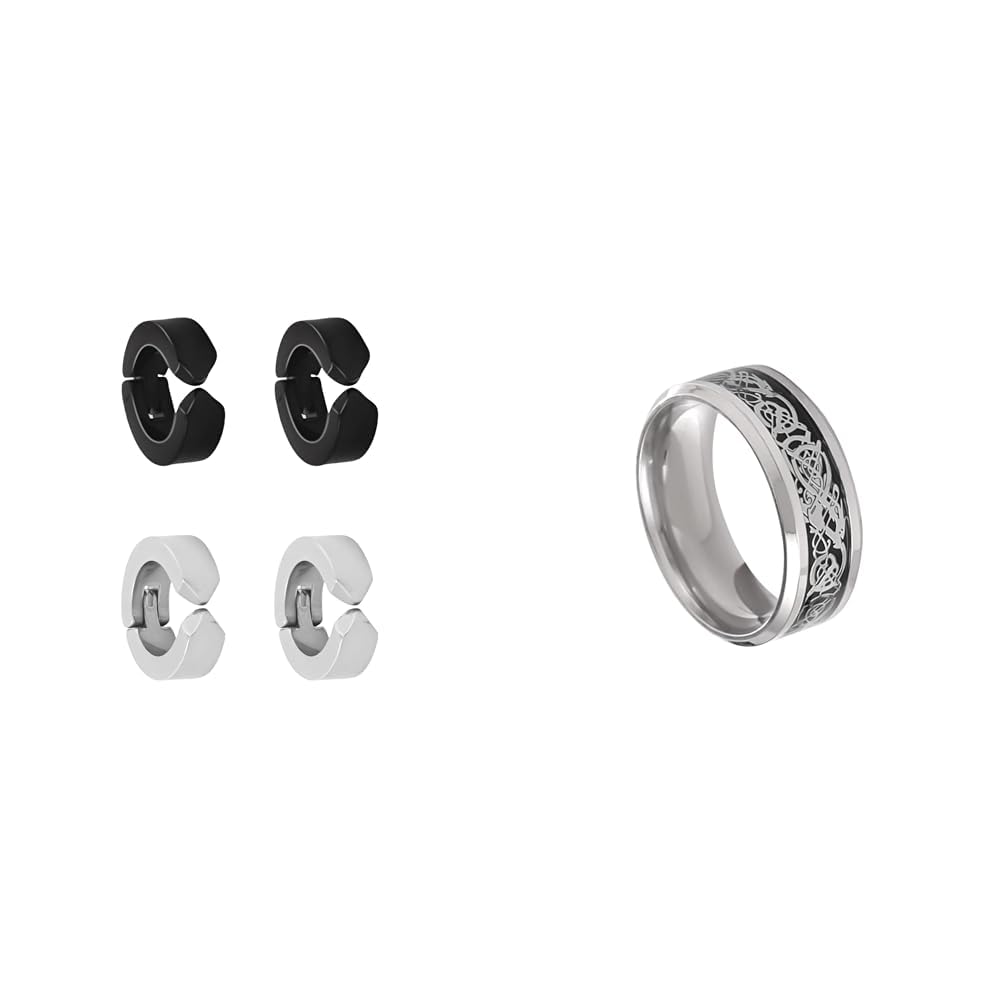 Non-Piercing Earrings & Dragon Celtic Ring-image-49