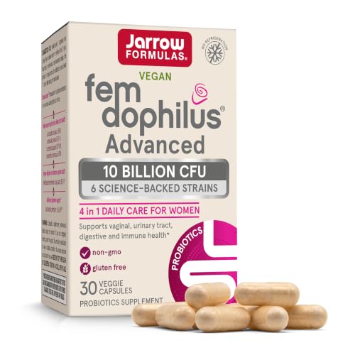 Image of Jarrow Formulas Fem-Dophilus Advanced Vaginal & Digestive Probiotics 10 Billion CFU with 6 Science Backed Strains, for Vaginal, Urinary Tract, Digestive & Immune Support, 30 Capsules, Shelf-Stable