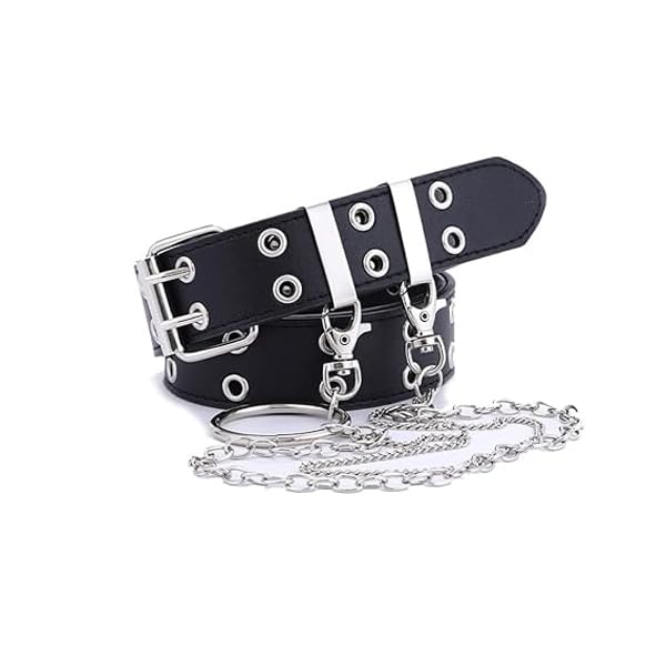 Punk Leather Belts for Women and Girls with Stylish Chain Waist Belt for Dresses Jeans (16720LB) Black