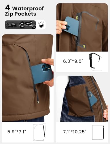 Image of TBMPOY Men's Winter Jackets Skiing Waterproof Snow Thick Fleece Lined Hooded Utility Cold Weather Warm Outdoor Ice Work