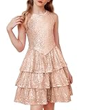 GRACE KARIN Girls Fashion Sequin Dress Size 8-10 Tween Halter Neck Prom Party Formal Birthday Graduation Special Occasion Easter Dress Rose Gold