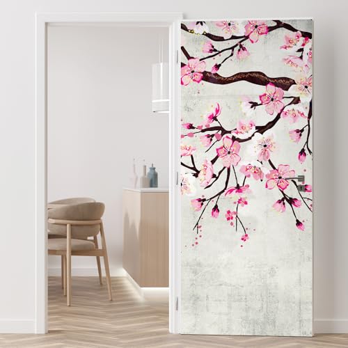 wall26 - Pink Cherry Blossom Wall Mural - Vintage Style Watercolor Ink on Self-Adhesive Vinyl - 96x48 inches