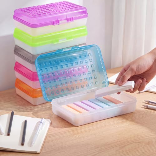 Image of Blulu 6 Pack Plastic Pencil Boxes Bulk Large Pencil Case,Multicolor | 8.5 x 5.5 x 2.4in, with Snap Lid, Large Capacity Pencils Holder for Organize and Carry, Watercolor Pens Stationery for Office