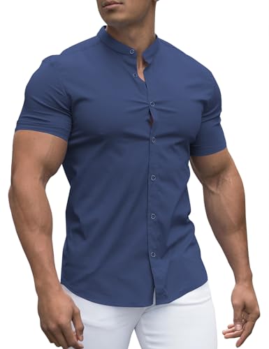 Chemise moulante homme coupe ajustée col à bandes manches courtes et longues