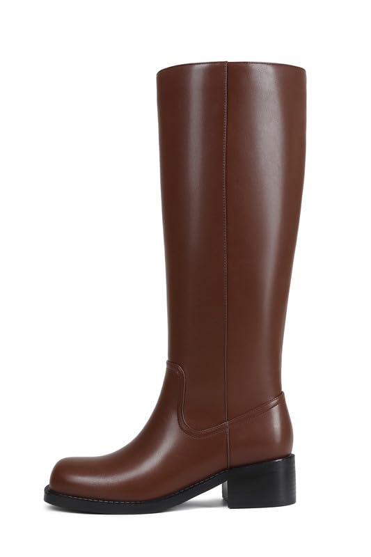 Image of ZJA Knee High Boots Square Toe Boots Low Heel Flat Long Boots for Women Dress Chunky Comfortable Tall Boots