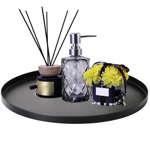 HOMURY Rundes Serviertablett aus Metall, Schwarz Ø 32cm - Dekotablett mit Rand für Café, Kosmetik, Dessert | Kellnertablett, Ablageschale, Schmuckständer