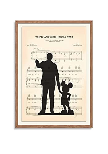 Jarmay Walt Disney And Mickey Mouse Partners Poster When You Wish Upon A Star Sheet Music Print Kids Room Canvas Wall Art Aesthetics Decor Poster 12X18 Inch Unframed #TOP9