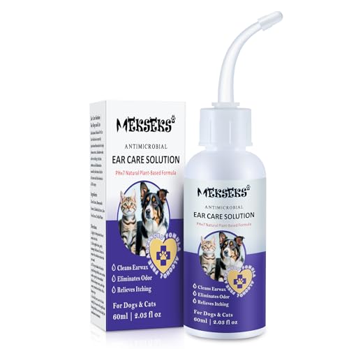 Mekseks Dog Ear Cleansing Solution Ear Infection Treatment Drops for Dogs Cats Ear Cleaner Wash, Relieves Itchy Ears Redness, Removes Earwax Debris Odor, Gentle Natural 2.03 fl oz