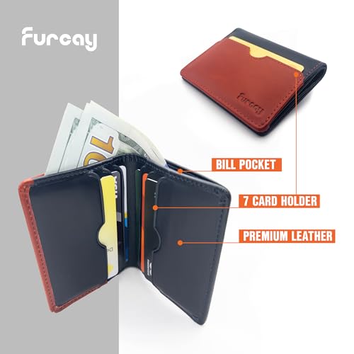 Leather Wallets for Men - Slim Bifold Wallet | Stylish Two-Color Design Thin Leather Front Pocket Wallet | 6-10 cards with Cash Compartment (DarkBlue/Red)4