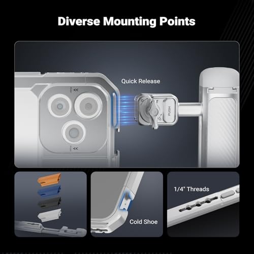 Image of NEEWER Phone Cage Kit Compatible with iPhone 17 Pro Max Only, Video Rig Stabilizer Accessories with 67mm Filter Ring, 17mm Lens Backplate, T Mount Adapter, Two Quick Release Handles, PA144 (Silver)