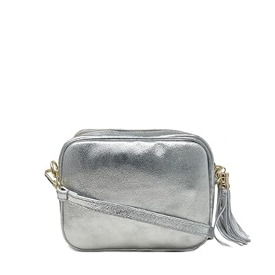 Chicca Borse Tracollina Borsa Donna in Pelle Dollaro Italiana Borsetta a Spalla (Argento)