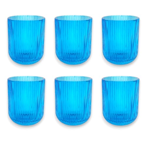 KORAT Set 6 Bicchieri in Vetro Blu Rigato 270 ml – Bicchieri da Acqua o Cocktail in Vetro Resistente, Design Moderno, Lavabili in Lavastoviglie, Ideali per Casa, Bar e Ristoranti – Marca