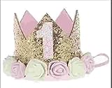 Besker 1st Baby Birthday Crown Flower Tiara Headband First Birthday Party Hat Hairbands Princess Photo Props Birthday Decorations Baby Photography Gifts, Gold, One Size