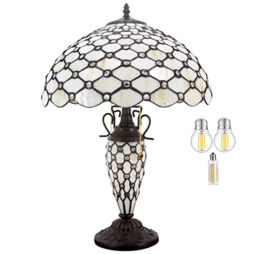 Image of WERFACTORY Tiffany Lamp Cream Stained Glass Mather-Daughter Vase Table Lamp