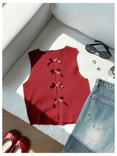 Image of Milumia Women's Bow Front Sweater Vest Cut Out Knit Tank Top
