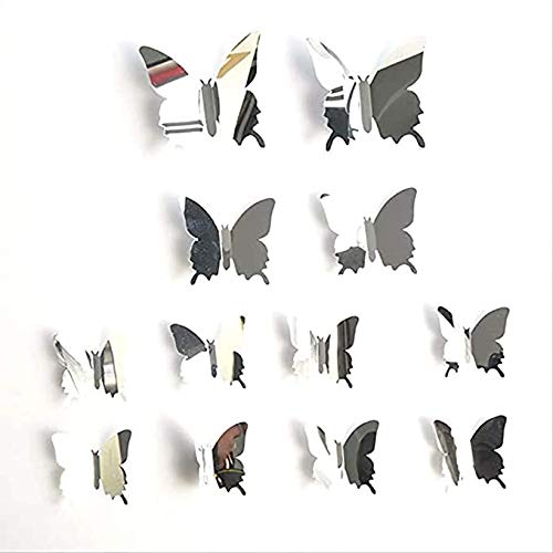Starthi 12 Pieces DIY Mirror Butterfly Combination 3D Butterfly Wall Stickers Decals Home Decoration