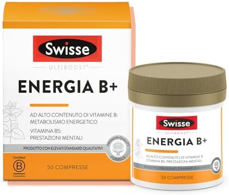 SWISSE Energia B+ - Multivitaminico Completo Donna e Uomo con Vitamine e Minerali per Riduzione Stanchezza e Affaticamento e Supporto al Normale Metabolismo Energetico, Made in Italy, 50 Compresse