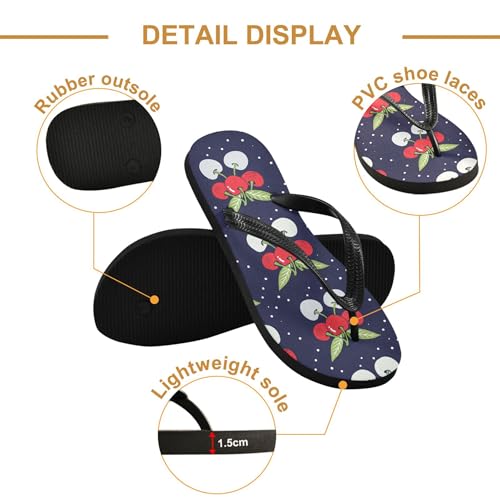 Burbuja Cherries on Dark Blue Flip Flops for Women Men, Soft Thong Sandals Rubber Slippers for Pool Beach Essentials3