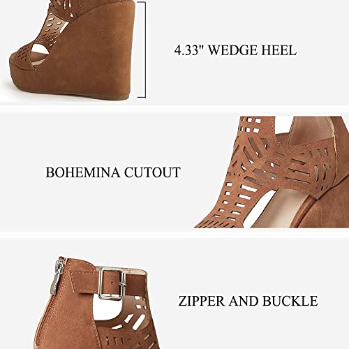 AOSPHIRAYLIAN Wedge Sandals for Women Open Toe Cutout Platform Bohemian Sandals High Heel Buckle Ankle Strap Comfy Summer Sandals4