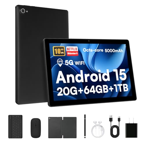 Laptok Tablet, Android 15 Tablet 10 Pollici Con Tastiera, 20GB+64GB+1TB, Octa-Core, Face ID, Tablet PC Con WIFI 5G, Bluetooth 5.4, Widevine L1, 5MP+8MP, 1280 * 800 HD, 5000mAh,2 Anni Garanzia(Nero)