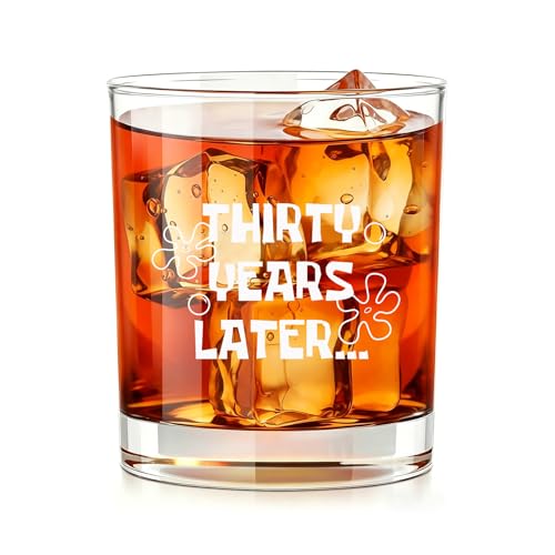 30th Birthday Whiskey Glass for Men, Funny “Thirty Years Later” 10 Oz Drinking Glass, 30 Year...