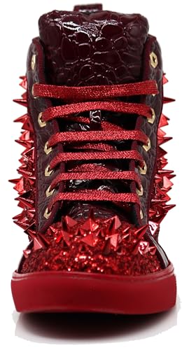 Image of Enzo Romeo Men's High Top Crystal Shimmer Rhinestone Blink Flat Spike Fashion Sneakers Shoes BUL2