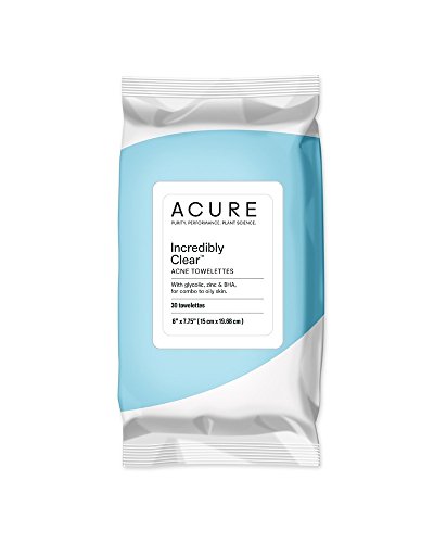 Acure Organics Clarifying Acne Towelettes With Glycolic and Zinc, 30 Towelettes (Pack of 2)