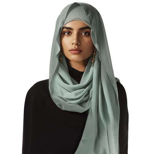Chiffon Hijab with Undercap Solid Color Muslim Hijabs Scarf Head Wraps Long Hijabs For Women4
