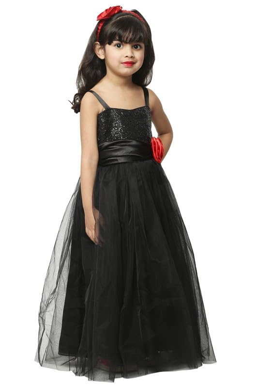 Image of Ripening Baby Girls Net Fit & Flare Floor-Length Gown Sequin Prom Kids Dress